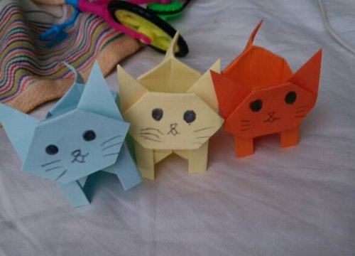 可爱猫咪小纸盒,猫咪纸盒折纸教程图解