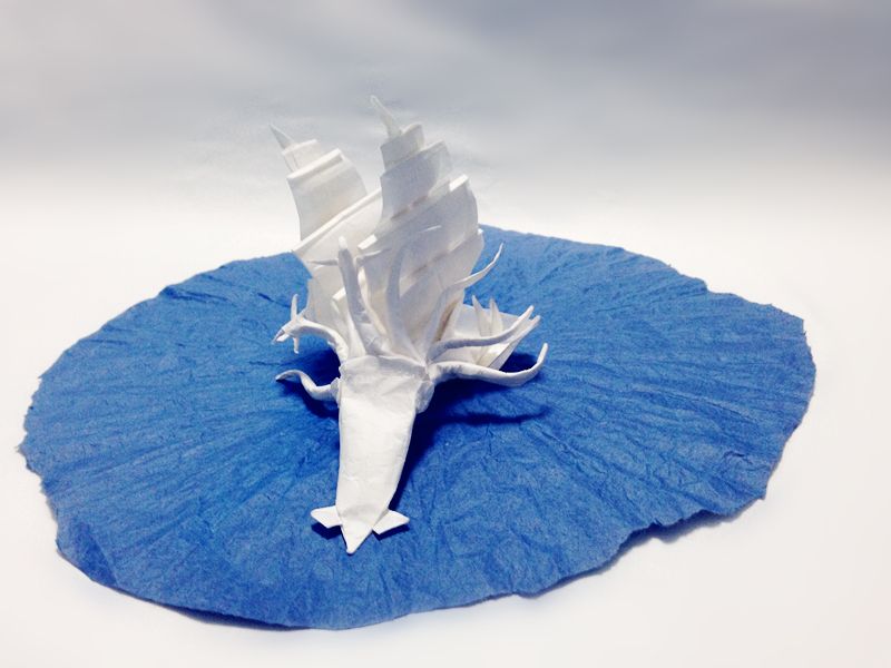 富有故事情景的折纸，“章鱼袭击帆船”创意折纸实拍教程