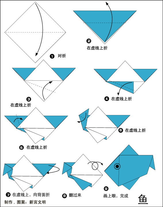 简单折纸的小鱼是许多儿童喜欢的制作，儿童简单小鱼折纸