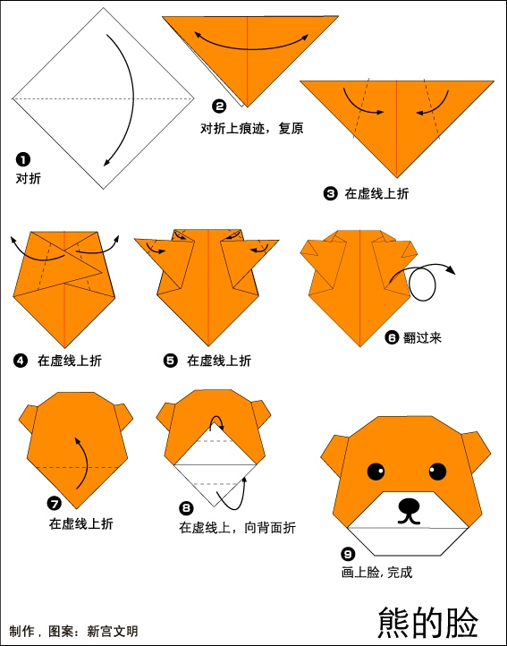 儿童折纸，DIY简单折纸教程之憨态可掬的小熊的脸的折纸方法