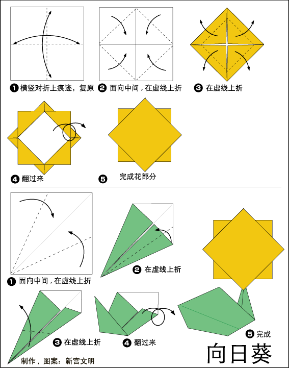 儿童折纸，DIY简单折纸教程之向日葵的折纸方法