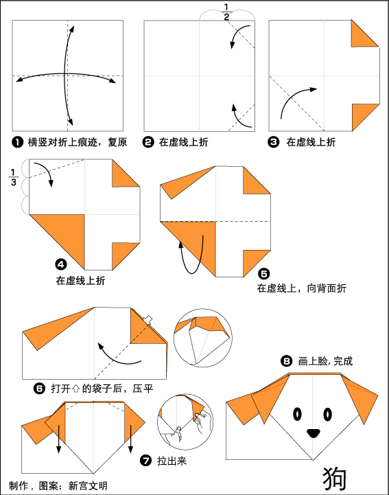 儿童折纸，DIY简单折纸教程之小狗的折纸方法