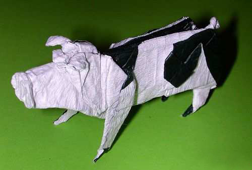 纸艺手工制作教程，动物折纸 花猪斑点猪 手工折纸图解教程