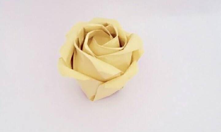 手工折纸大全，十二瓣玫瑰花的手工折纸方法，纸玫瑰花的折纸图解教程