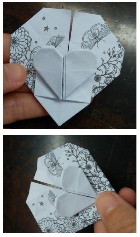 简单折纸手工制作，折纸教学-心心相印爱心的手工折纸图解