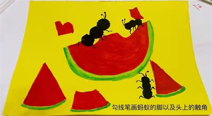 水粉画教程作品《小蚂蚁吃西瓜》