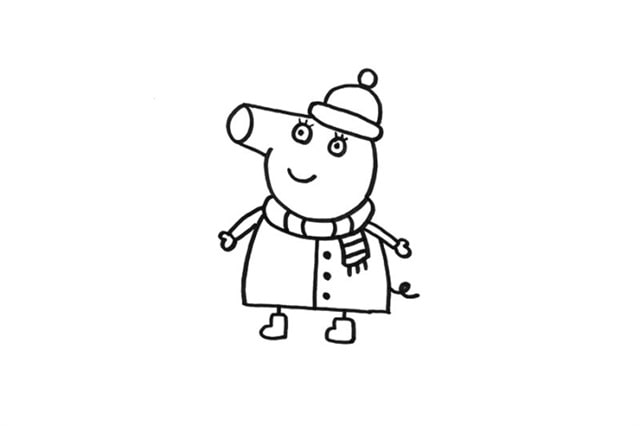 戴圣诞帽的小猪佩奇简笔画画法