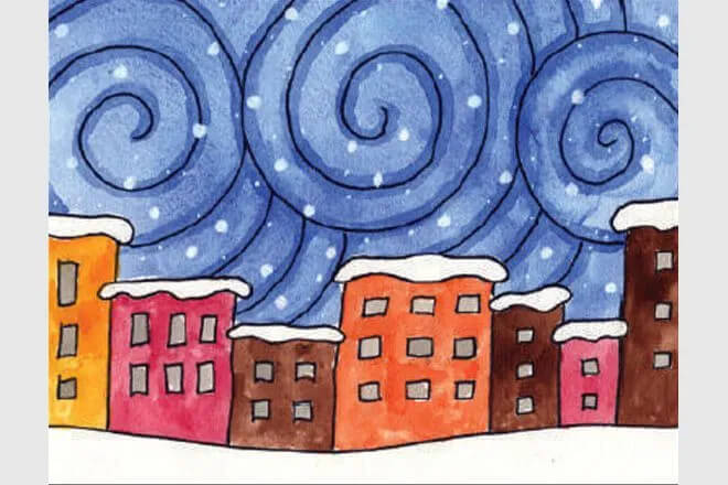 下雪后的城市简笔画
