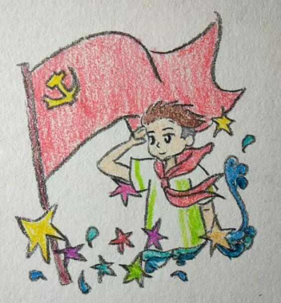 党旗和小男孩简笔画步骤图片