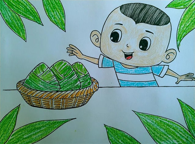 端午节吃粽子简笔画儿童画