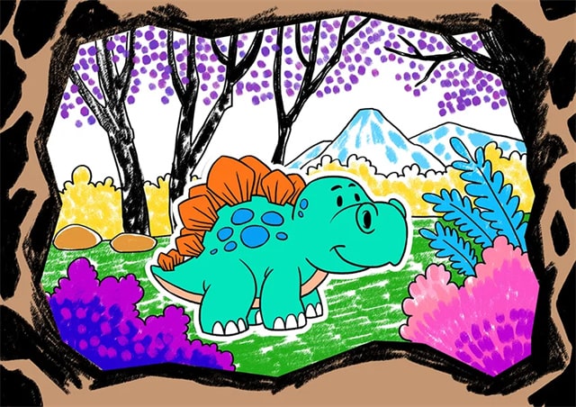少儿美术课程《洞穴外的恐龙》