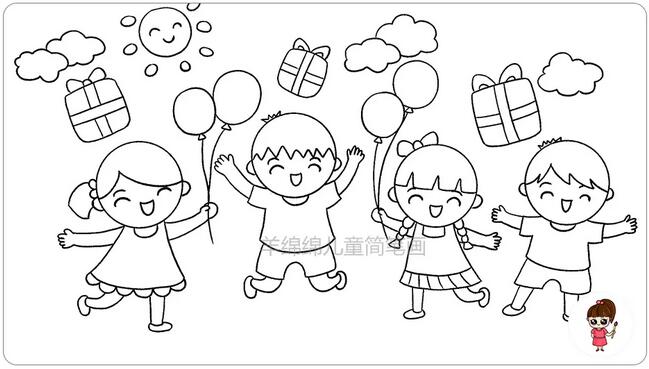 六一儿童节简笔画，祝小朋友们节日快乐