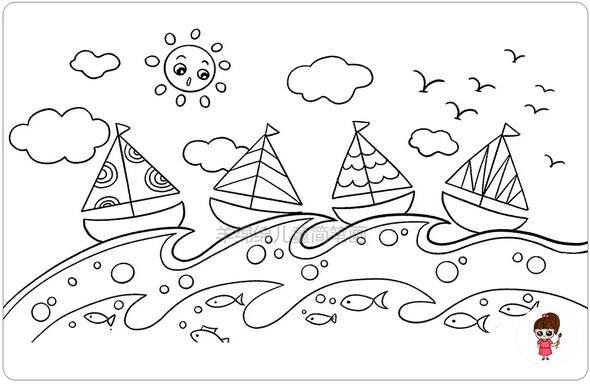 五彩的帆船简笔画步骤图片