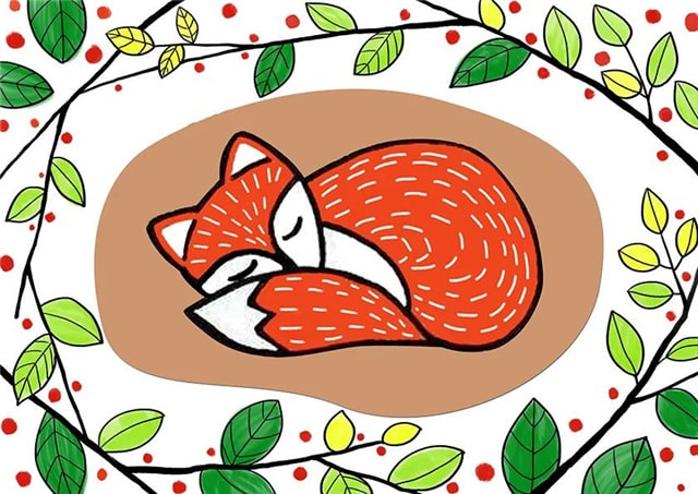 动物题材儿童画作品《睡梦中的小狐狸》