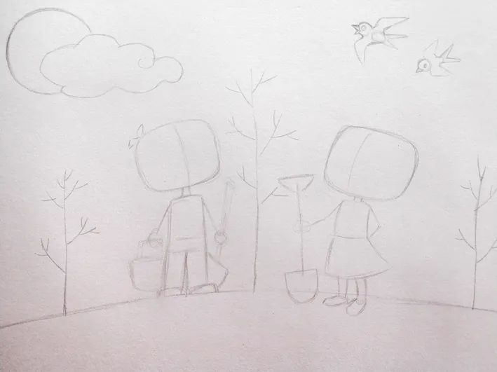 植树节主题简笔画儿童画《茁壮成长》