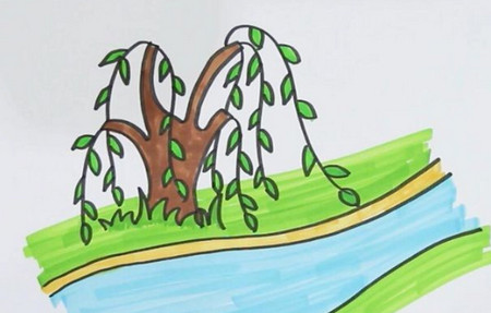 河边的柳树简笔画怎么画步骤图片
