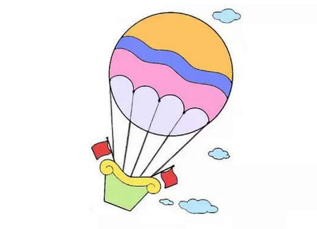 彩色卡通热气球简笔画画法步骤图片