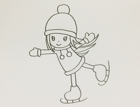 小女孩滑冰简笔画涂色步骤图片