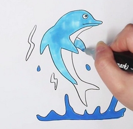 海洋生物海豚简笔画步骤图解