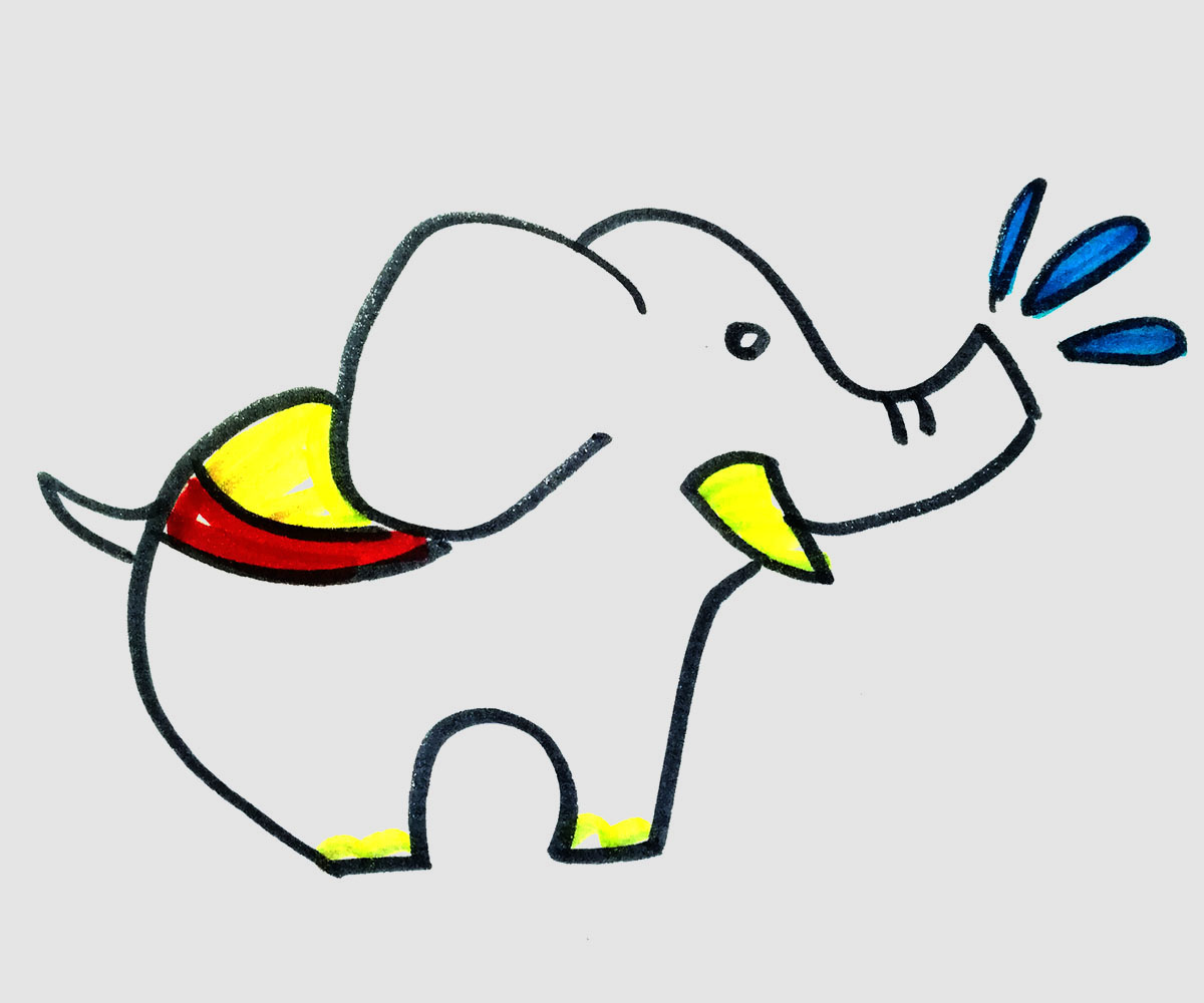 卡通大象简笔画插图(大象、简笔画、动物、卡通)手绘插图_北极熊素材库