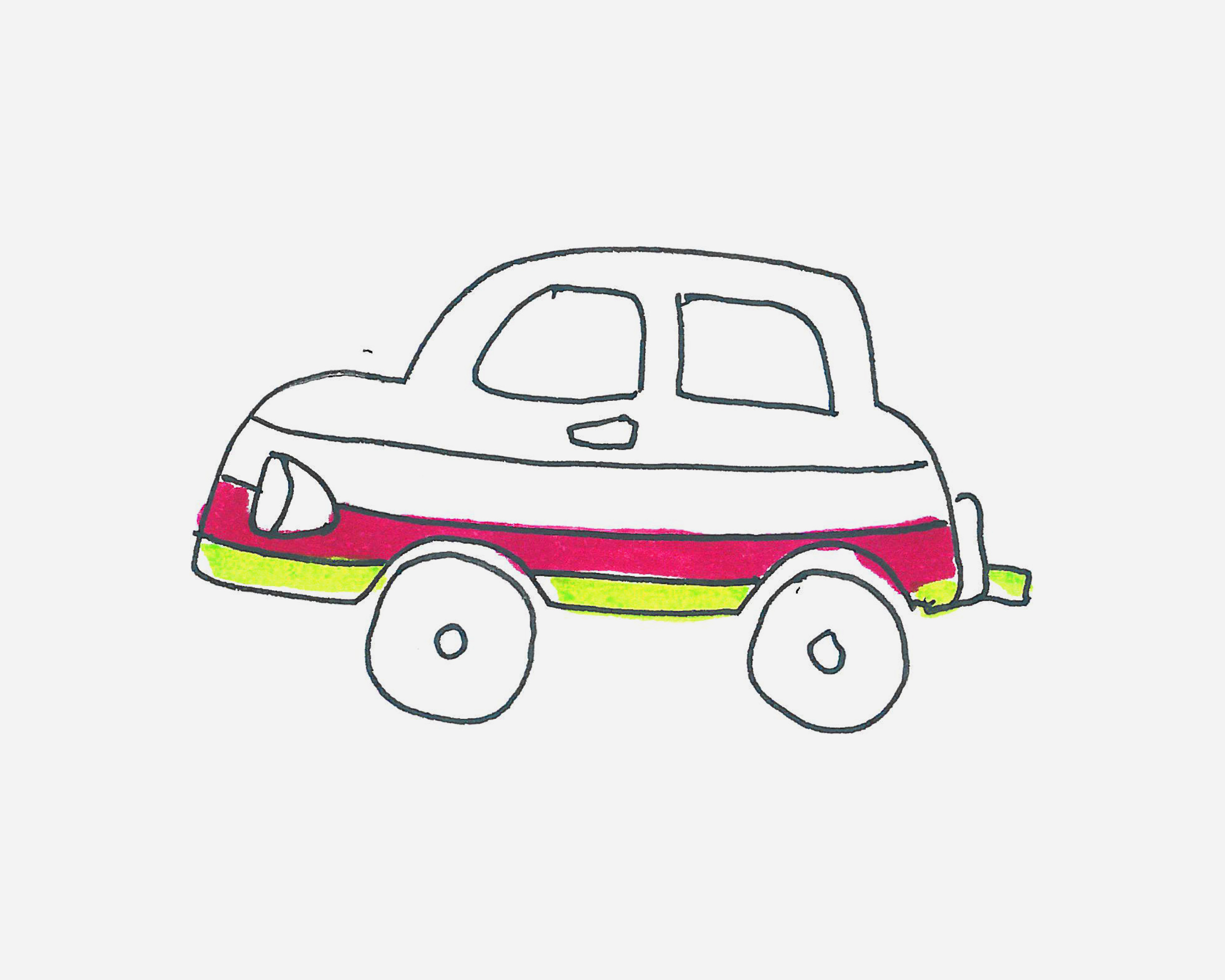 彩色小汽车简笔画画法图片步骤 咿咿呀呀儿童手工网