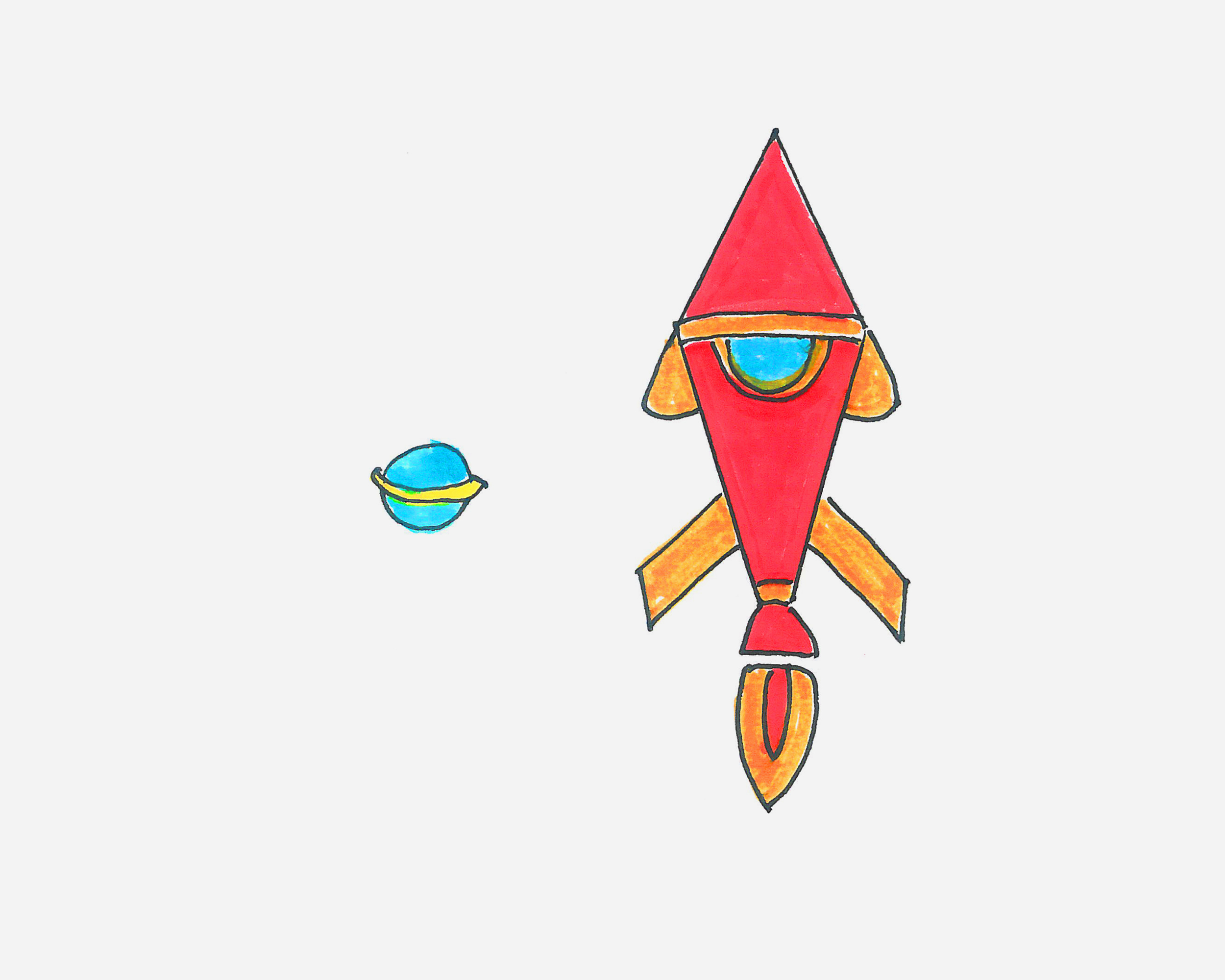 6-7岁儿童画作品 带颜色火箭的画法图解教程💛巧艺网
