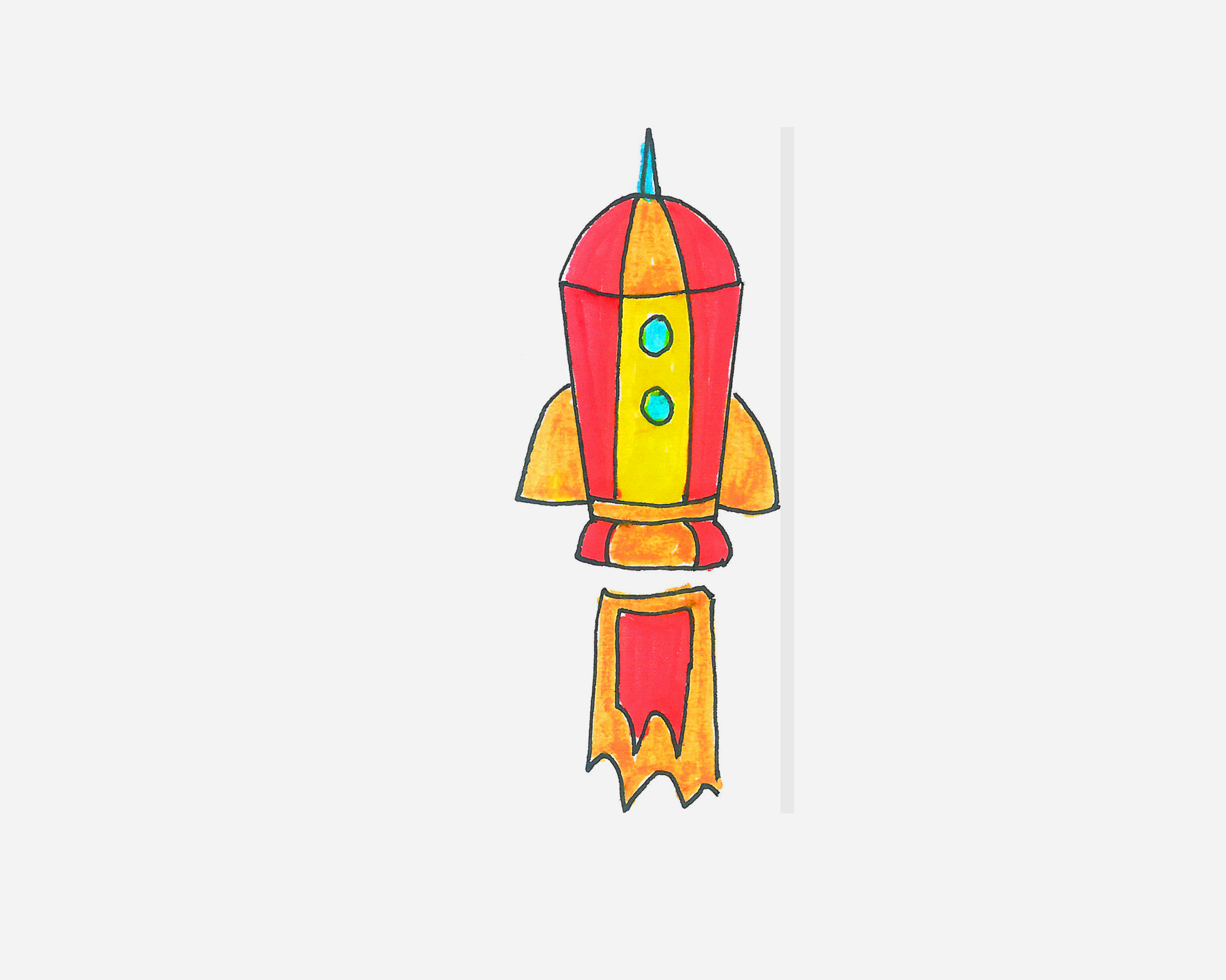 科技火箭简笔画 简单又漂亮儿童画 肉丁儿童网