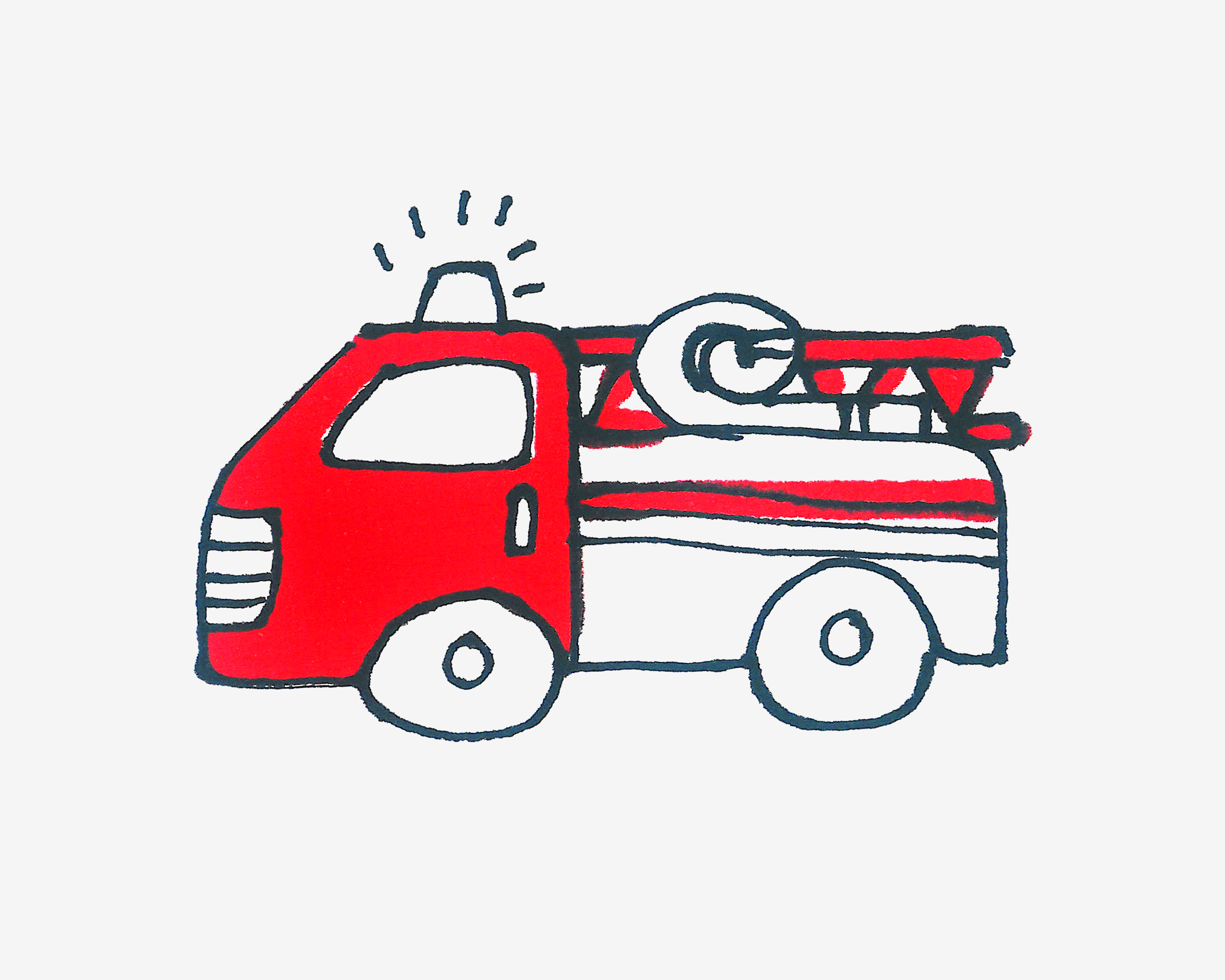 4-5岁简笔画大全 带颜色小消防车怎么画最简单💛巧艺网