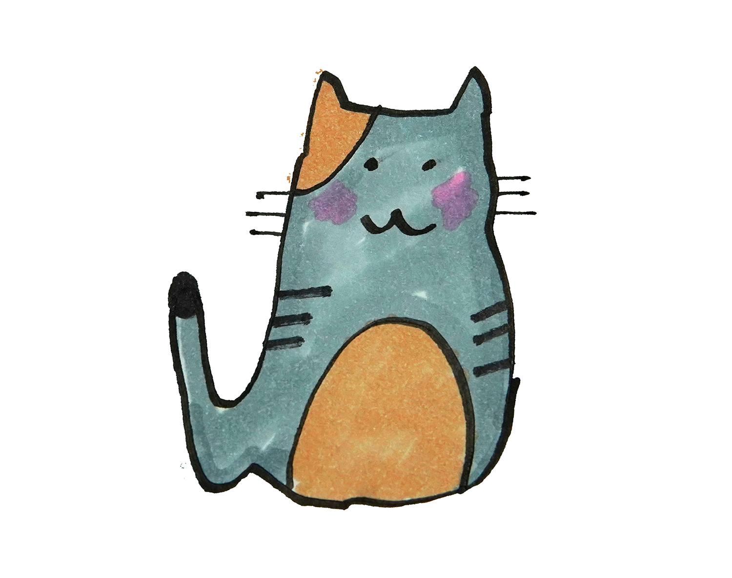 一步一步教你画有颜色小猫的画法教程 幼儿简单可爱简笔画图