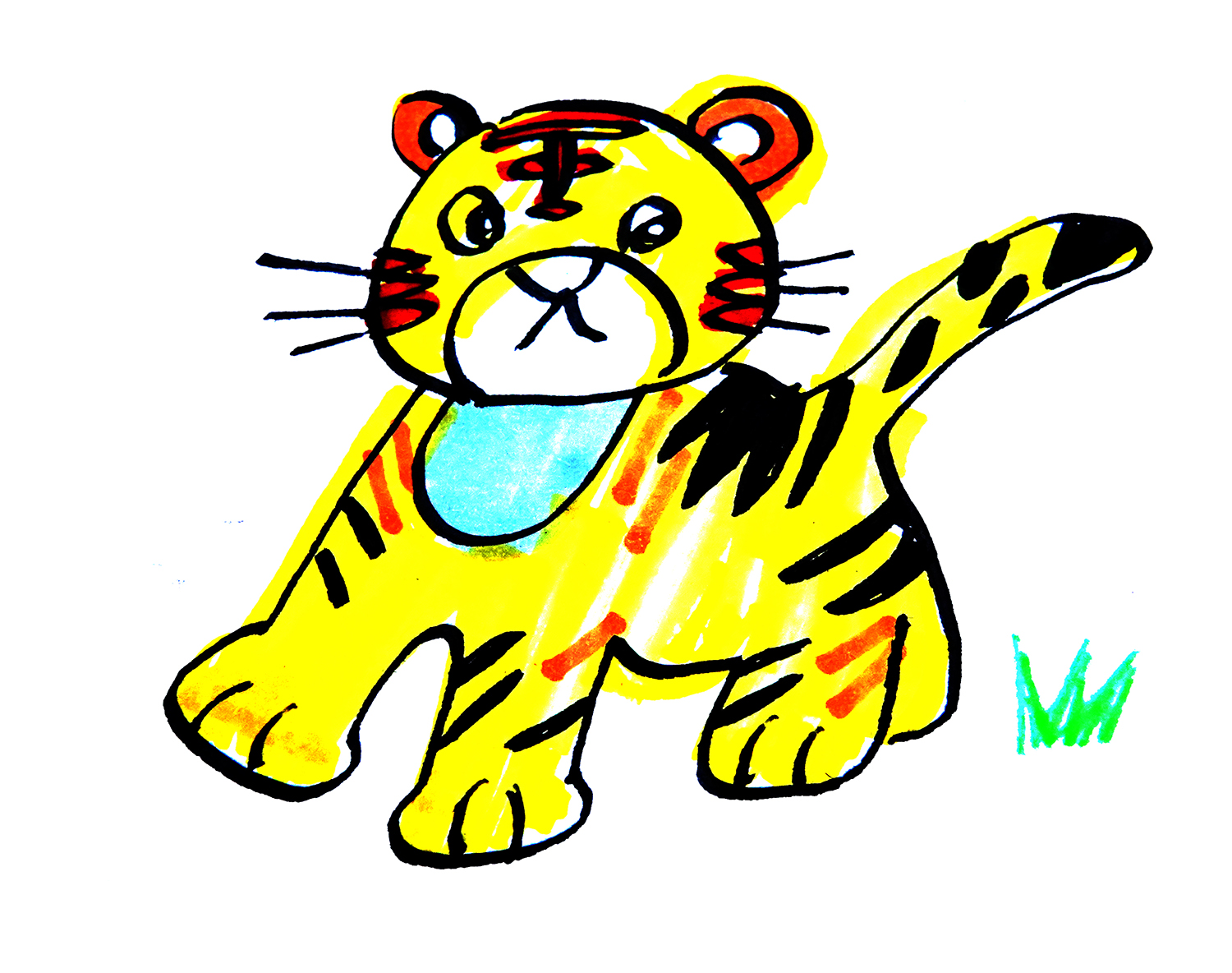 儿童画有颜色小老虎的画法图解教程  儿童简单简笔画步骤图片